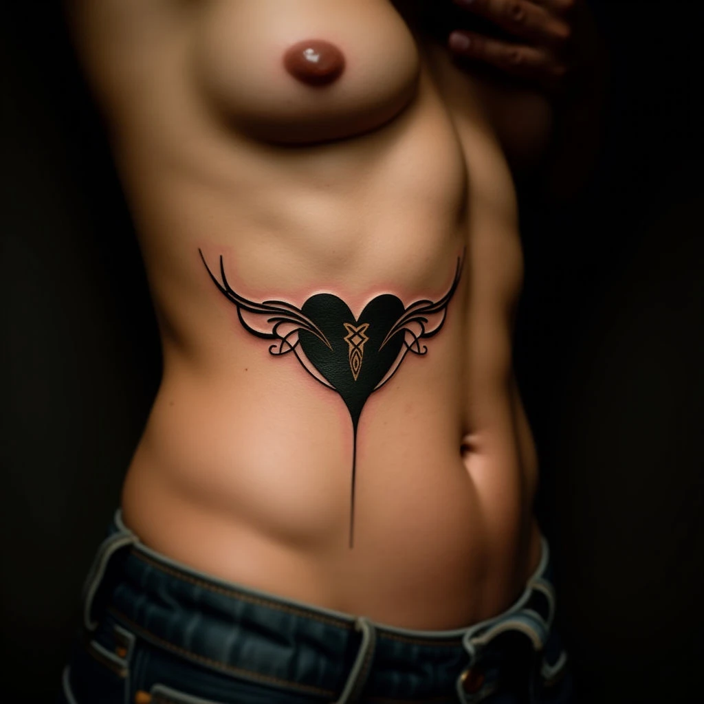 Small Black Heart Tribal Tattoo: Meaning & Placement on Ribcage
