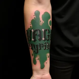 Meaningful Word Tattoos for Men in Trash Polka Style