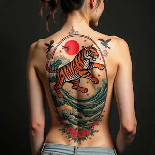 Majestic Tiger Back Tattoo: A Traditional Masterpiece