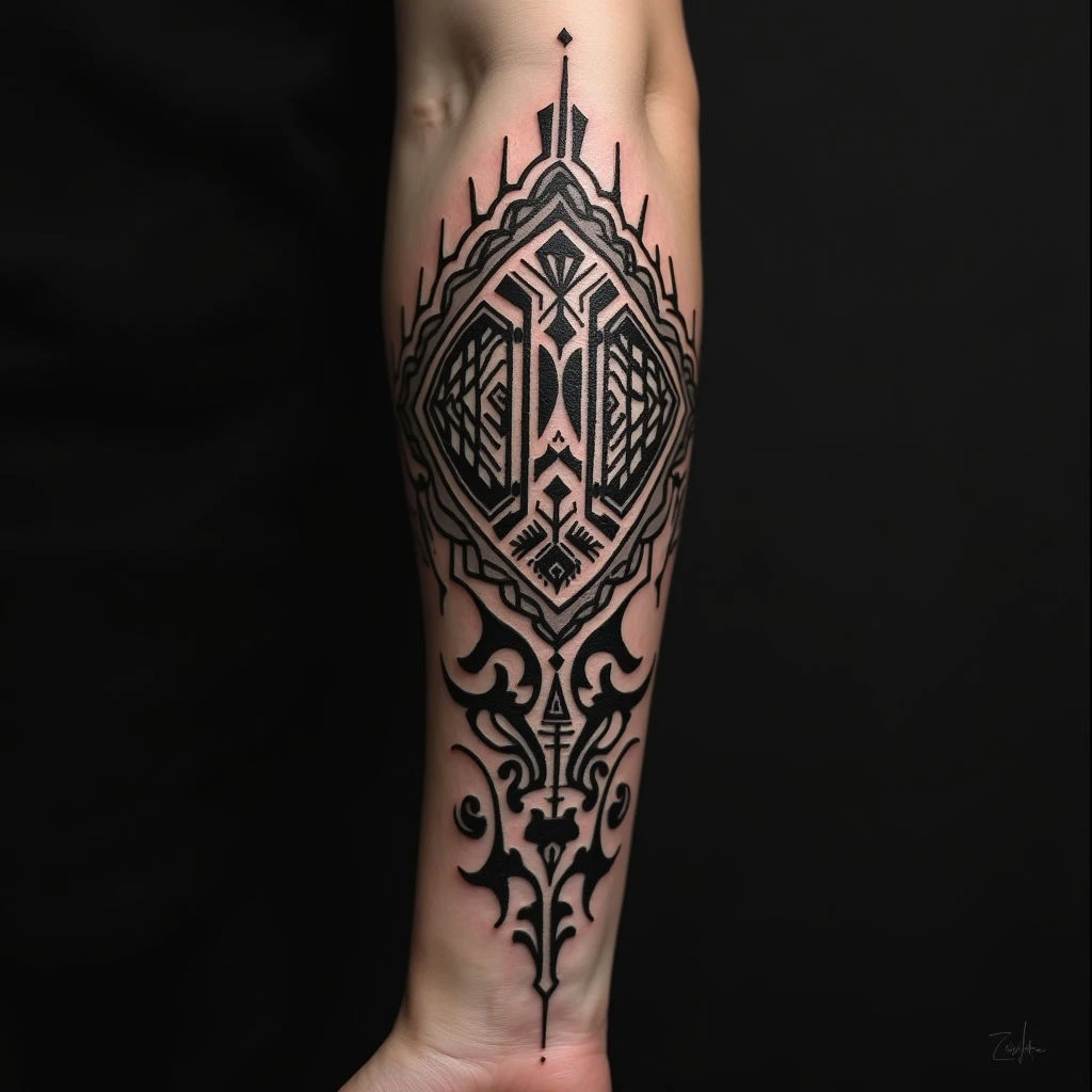Intricate Tribal Forearm Tattoo Design