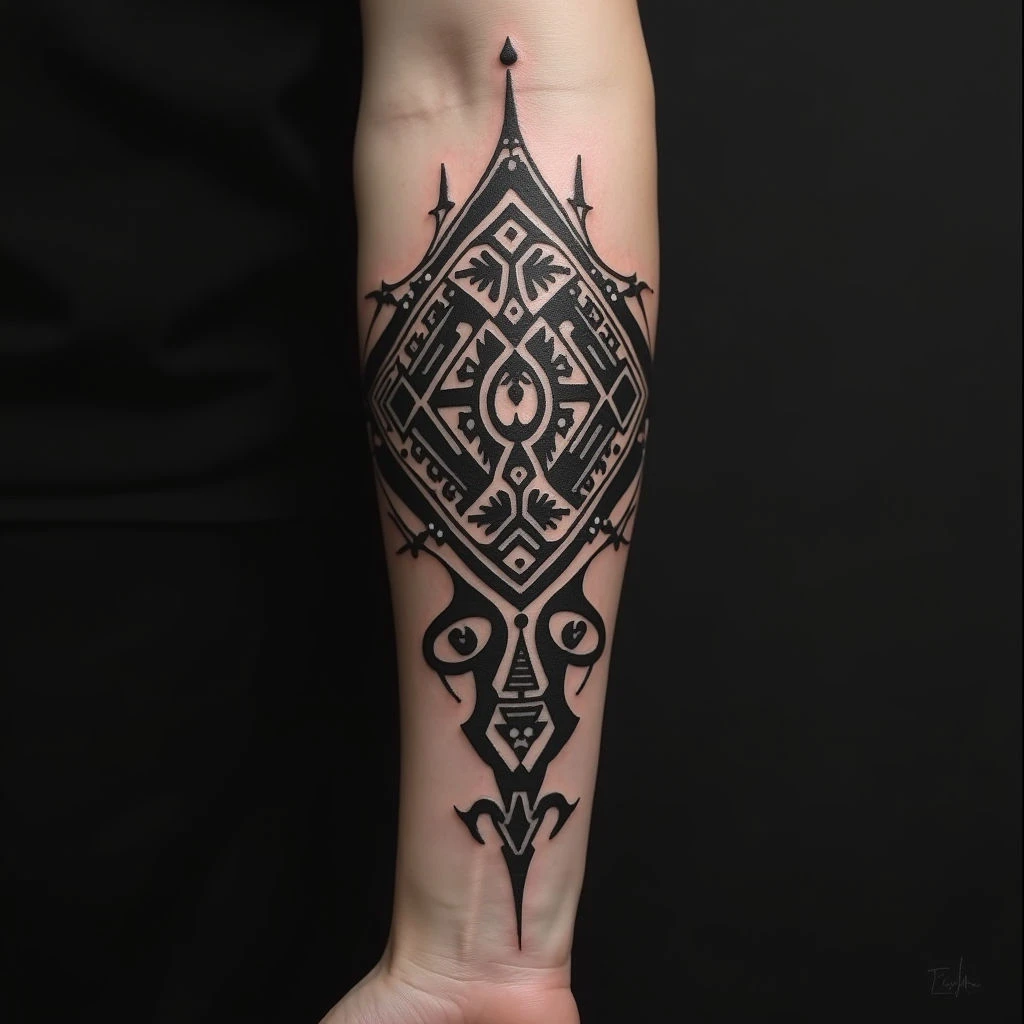 Intricate Tribal Geometric Forearm Tattoo