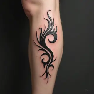 Dynamic Tribal Swirl Tattoo on Calf