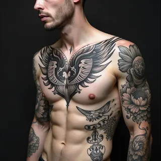 Illustrative Upper Body Tattoos: A Collection of Styles