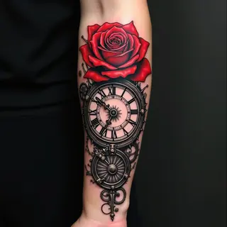 Ornate Rose and Clockwork Tattoo Design
