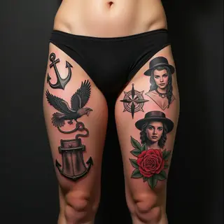 Nautical Traditional Tattoos on Thighs: A Detailed Look