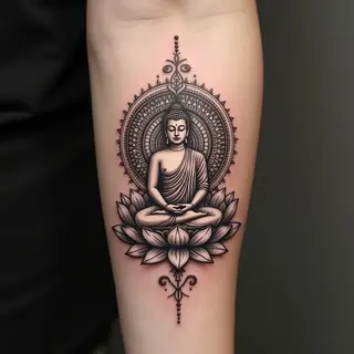 Serene Buddha and Lotus Mandala Tattoo Design