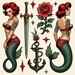 American Traditional Temporary Tattoo Sheet