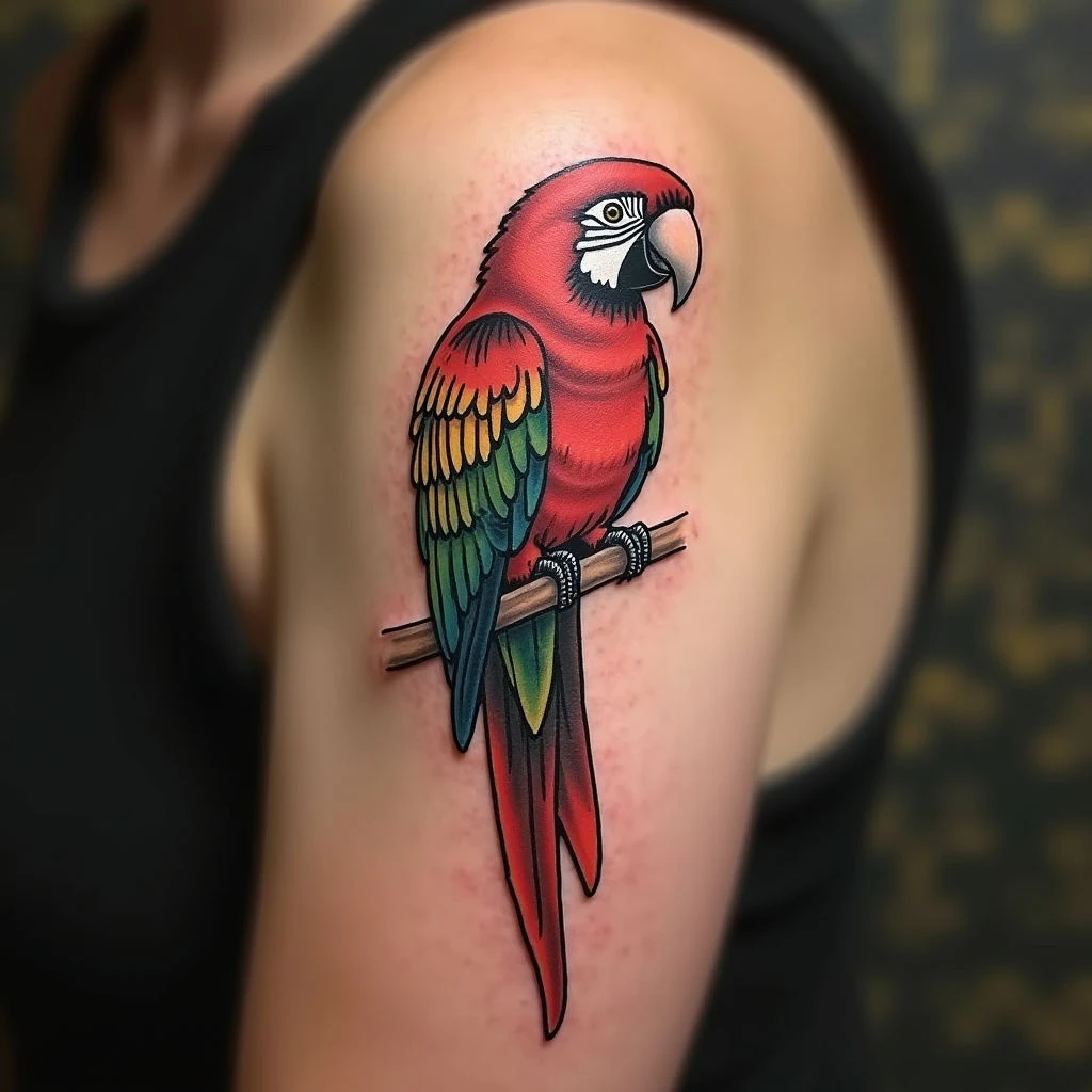 American Traditional Parrot Temporary Tattoo Inspiration