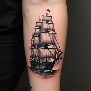 Detailed Temporary Ship Tattoo Design