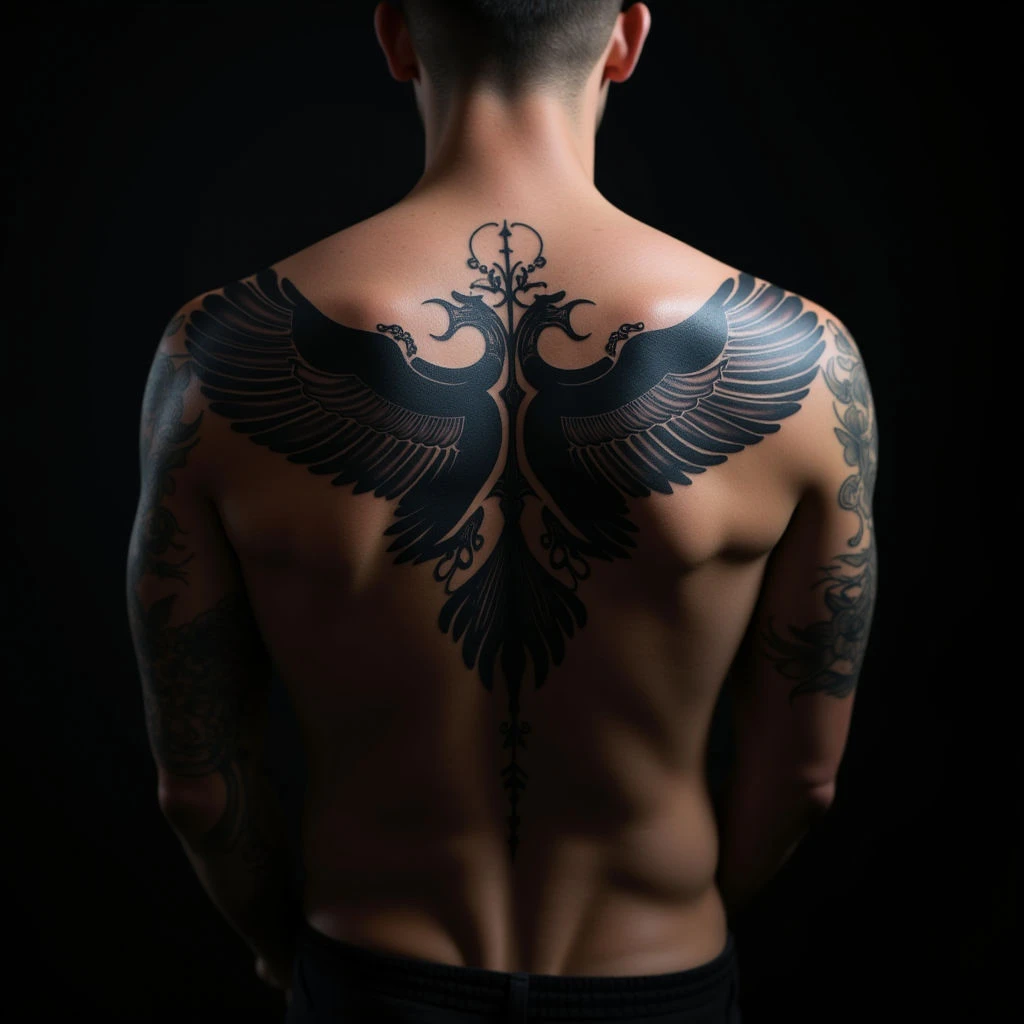 Gothic Old School Back Tattoo in Blue - XL Design