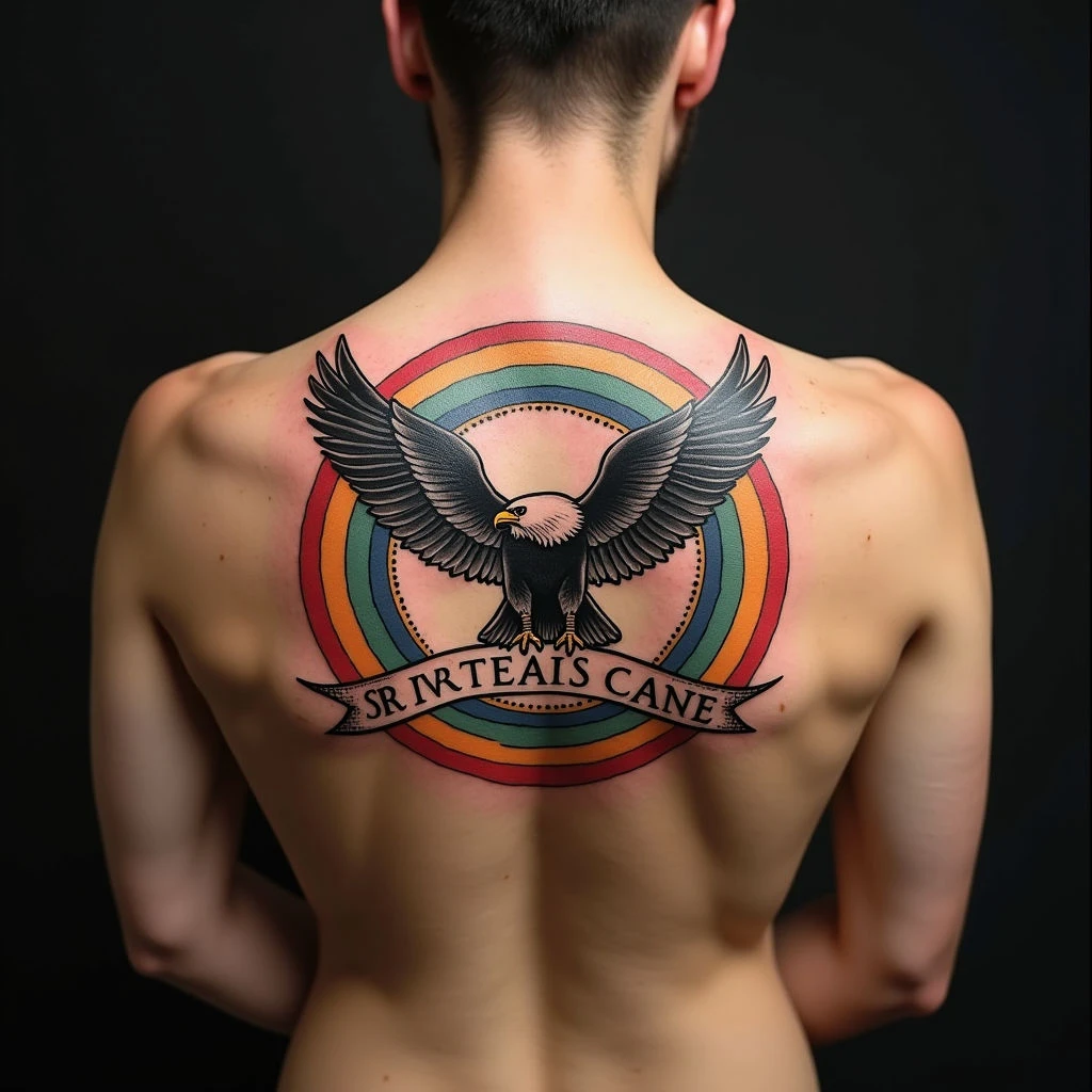 Striking Traditional Eagle Back Tattoo Design