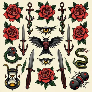Classic Traditional Flash Sheet Tattoo Design