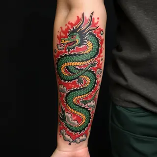 Dynamic Japanese Dragon Tattoo on Forearm