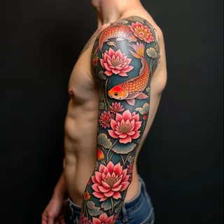 Koi and Lotus: A Traditional Japanese Full Sleeve Tattoo