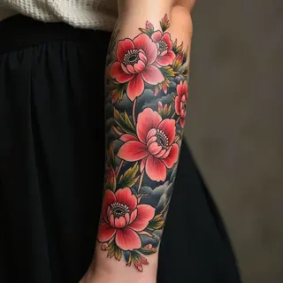 Traditional Japanese Floral Sleeve Tattoo