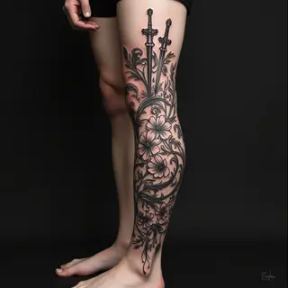Intricate American Traditional Leg Sleeve Design