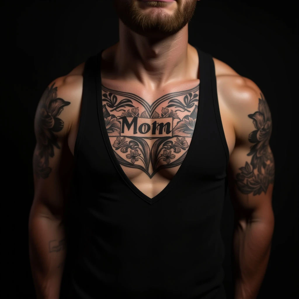 Traditional Mom Tattoo for Men: A Bronze Tribute