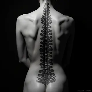Elegant Violet Oriental Spine Tattoo Design