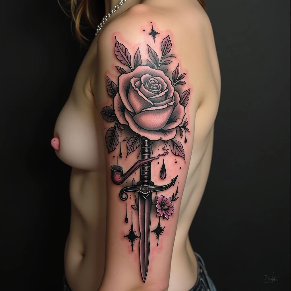 Classic Traditional Floral Tattoo Design