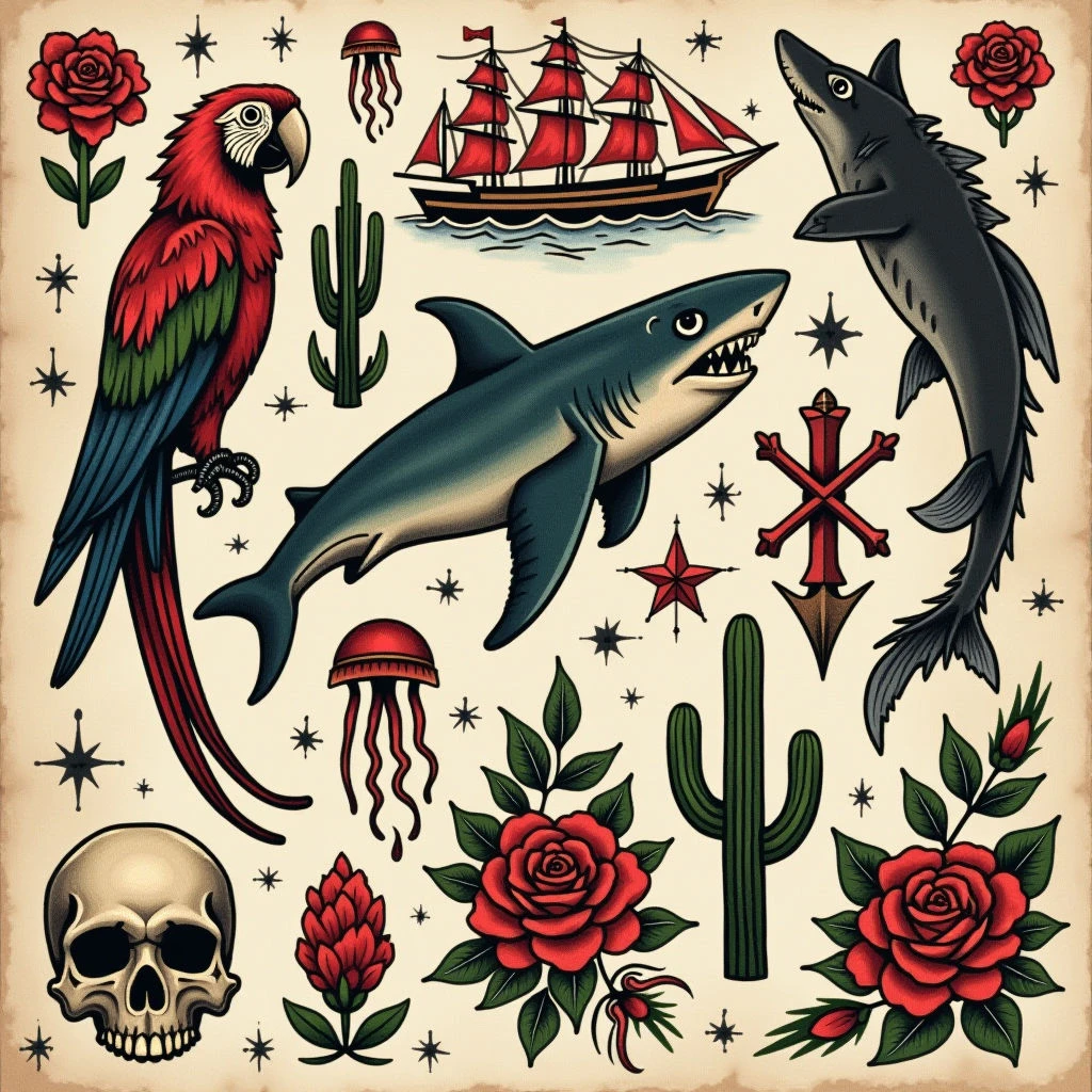 Traditional Tattoo Flash Sheet Design