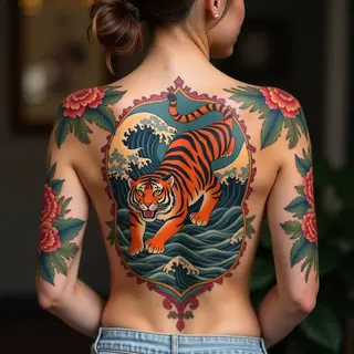 Redemptive Tiger Back Tattoo: A Traditional Masterpiece