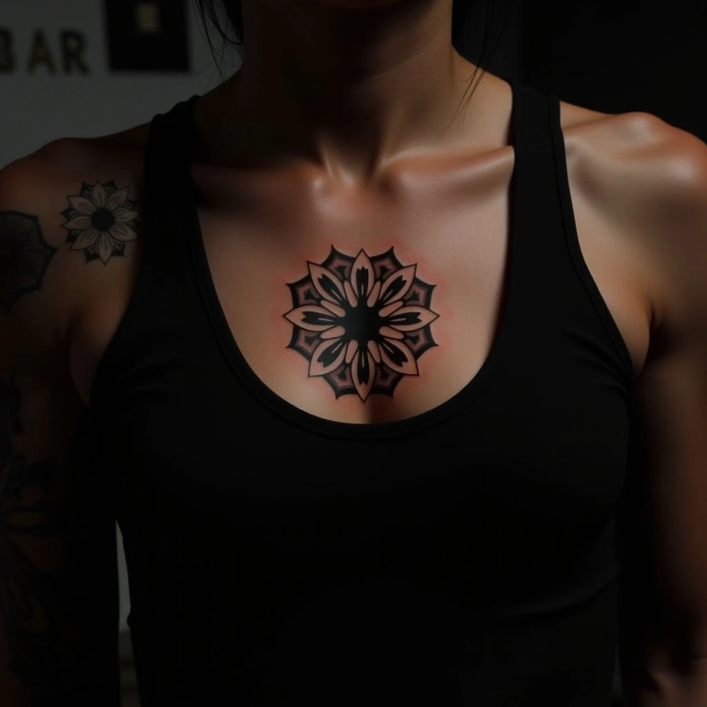 Bold Chest Tattoos: Trash Polka with Gold Accents