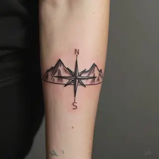 Wanderlust Band Tattoo: Mountains and Compass