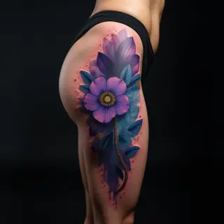 African Inspired Thigh Sleeve Tattoos: Watercolor Designs