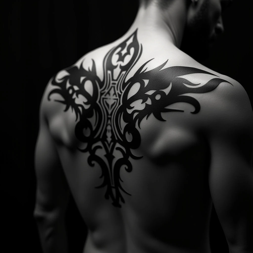 Striking Neo-Traditional Tribal Back Tattoos for Men