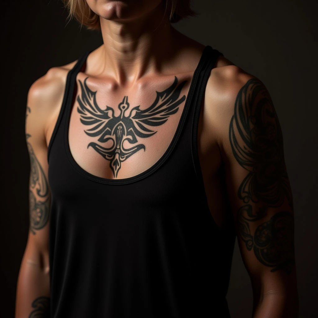 Powerful Tribal Chest Tattoos for a Mom's First Son