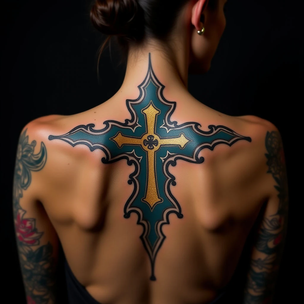 Powerful Blue & Gold Tribal Collarbone Tattoos for Women