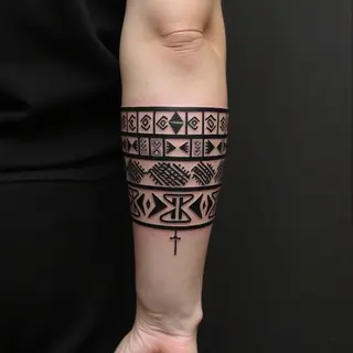 Geometric Tribal Forearm Band Tattoo Design