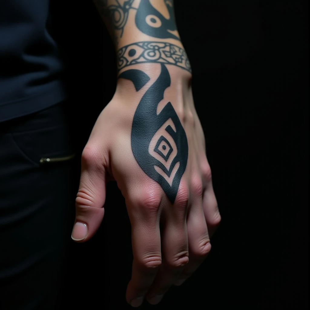 Tribal Hand Tattoos for Men: New School Calf Designs