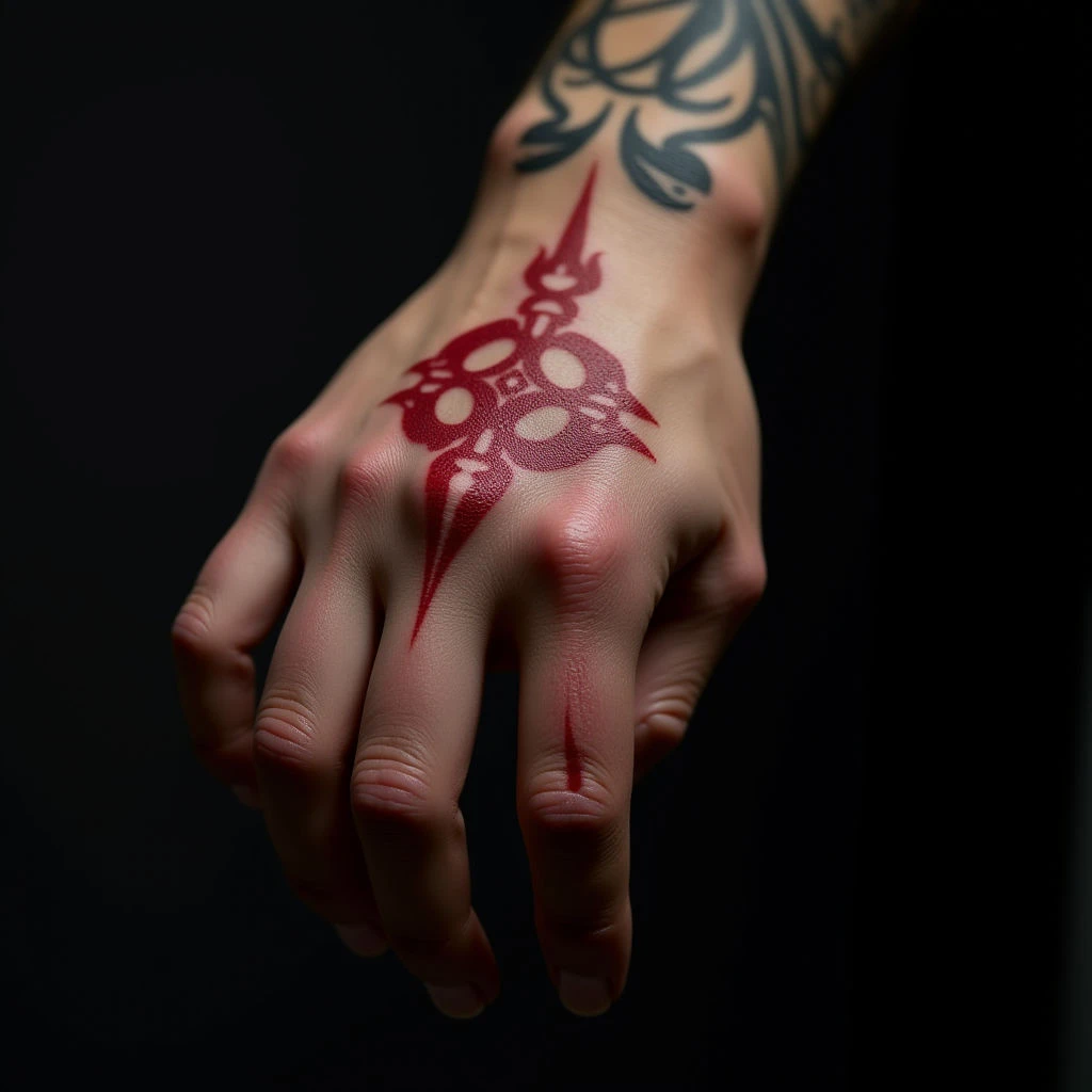 Viking Ornamental Finger Tattoos for Guys - Red Designs