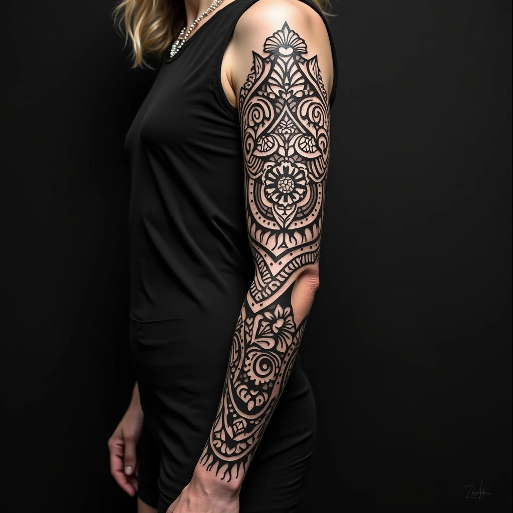 Intricate Tribal Sleeve Tattoo Design