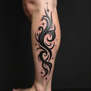 Dynamic Tribal Tattoo on Calf