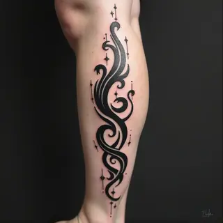 Dynamic Tribal Design Tattoo on Calf