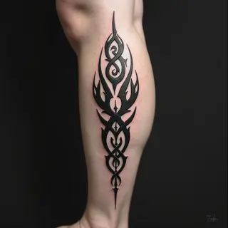Dynamic Tribal Calf Tattoo Design