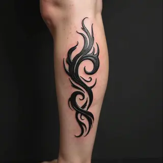 Dynamic Tribal Swirl Tattoo on Calf