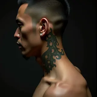 Green Japanese Tribal Tattoos for Men: Behind the Ear Designs