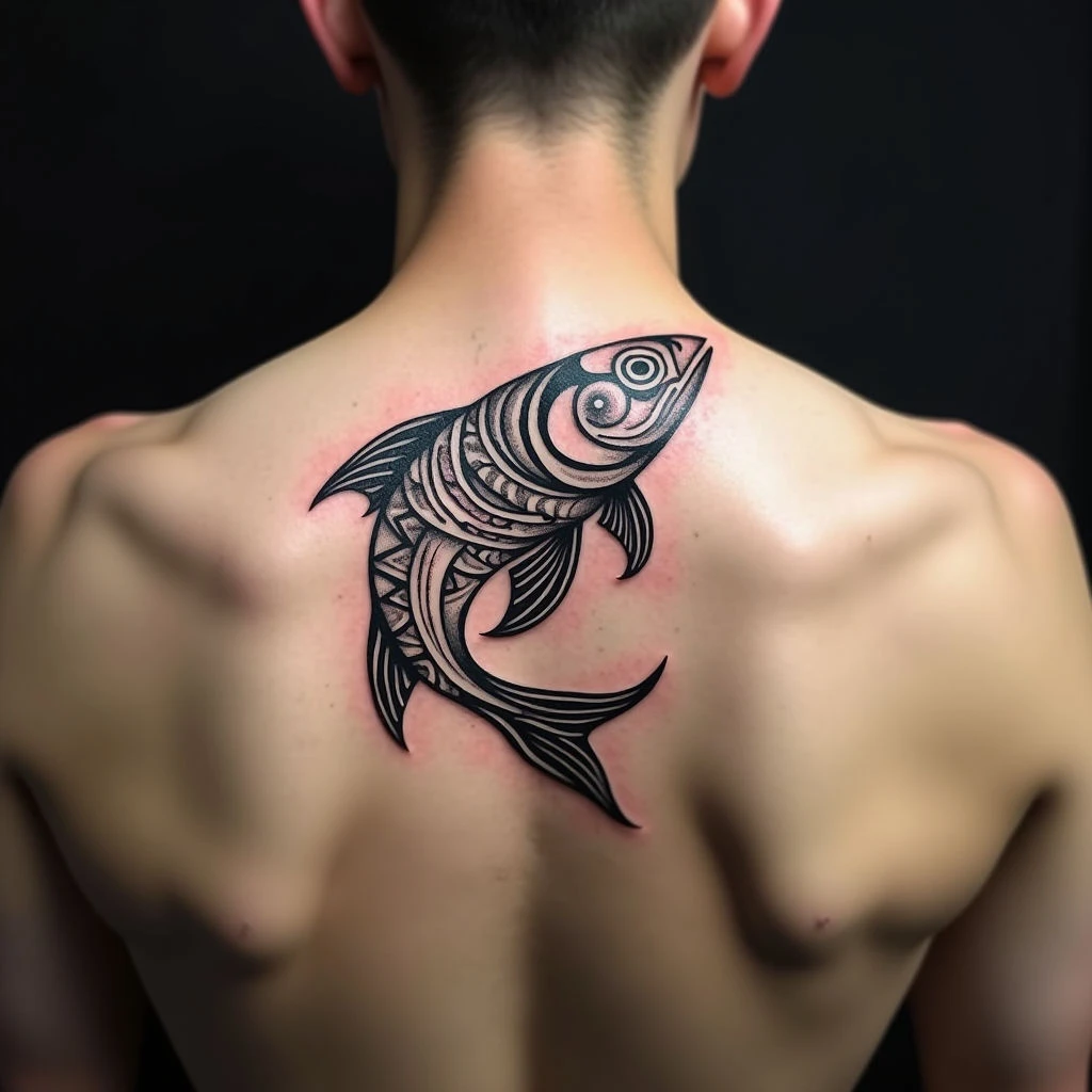 Intricate Tribal Fish Tattoo Design on the Back