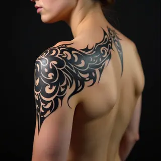 Dynamic Tribal Shoulder Tattoo Design