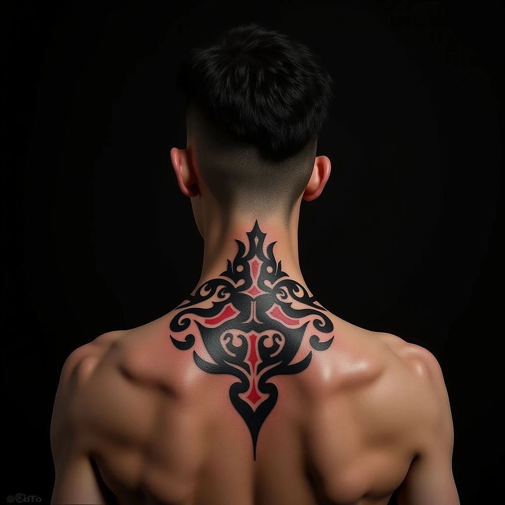 Powerful Viking Symbol Neck Tattoos in Blackwork Style