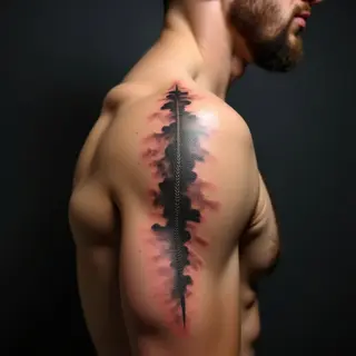 Copper Watercolor Geometric Spine Tattoo Ideas for Men