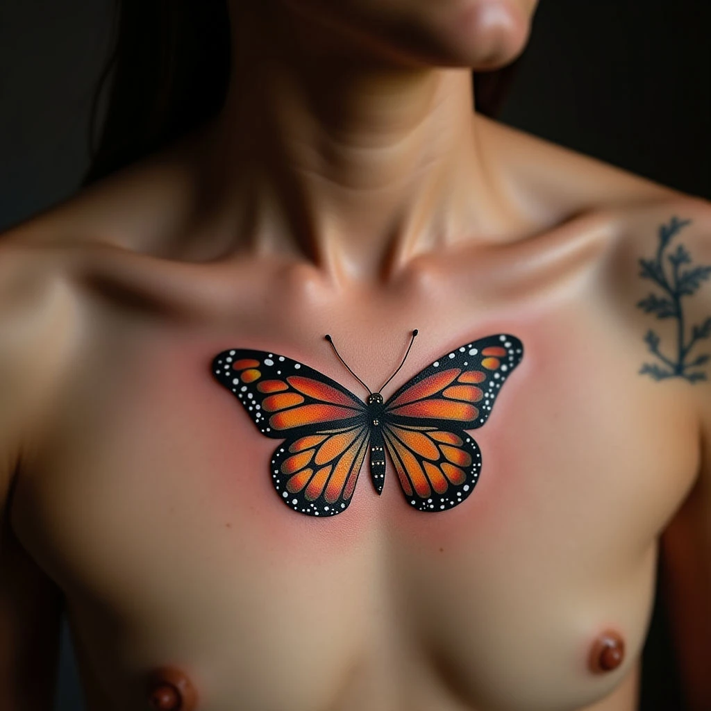 Watercolor Daddy & Daughter Tattoo Ideas on Collarbone