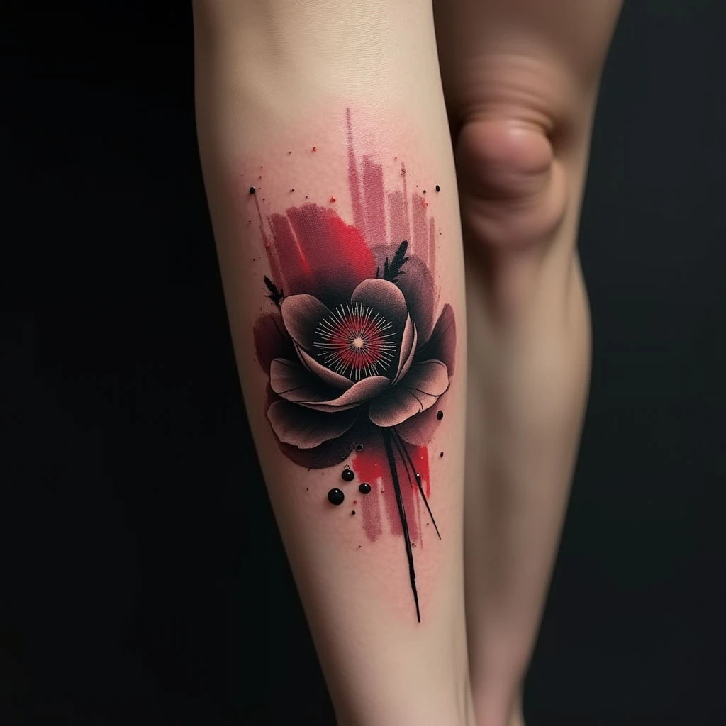 Watercolor Leg Cover-Up Tattoos for Women