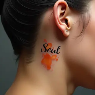 Watercolor Name Tattoos Behind the Ear: Orange Delights