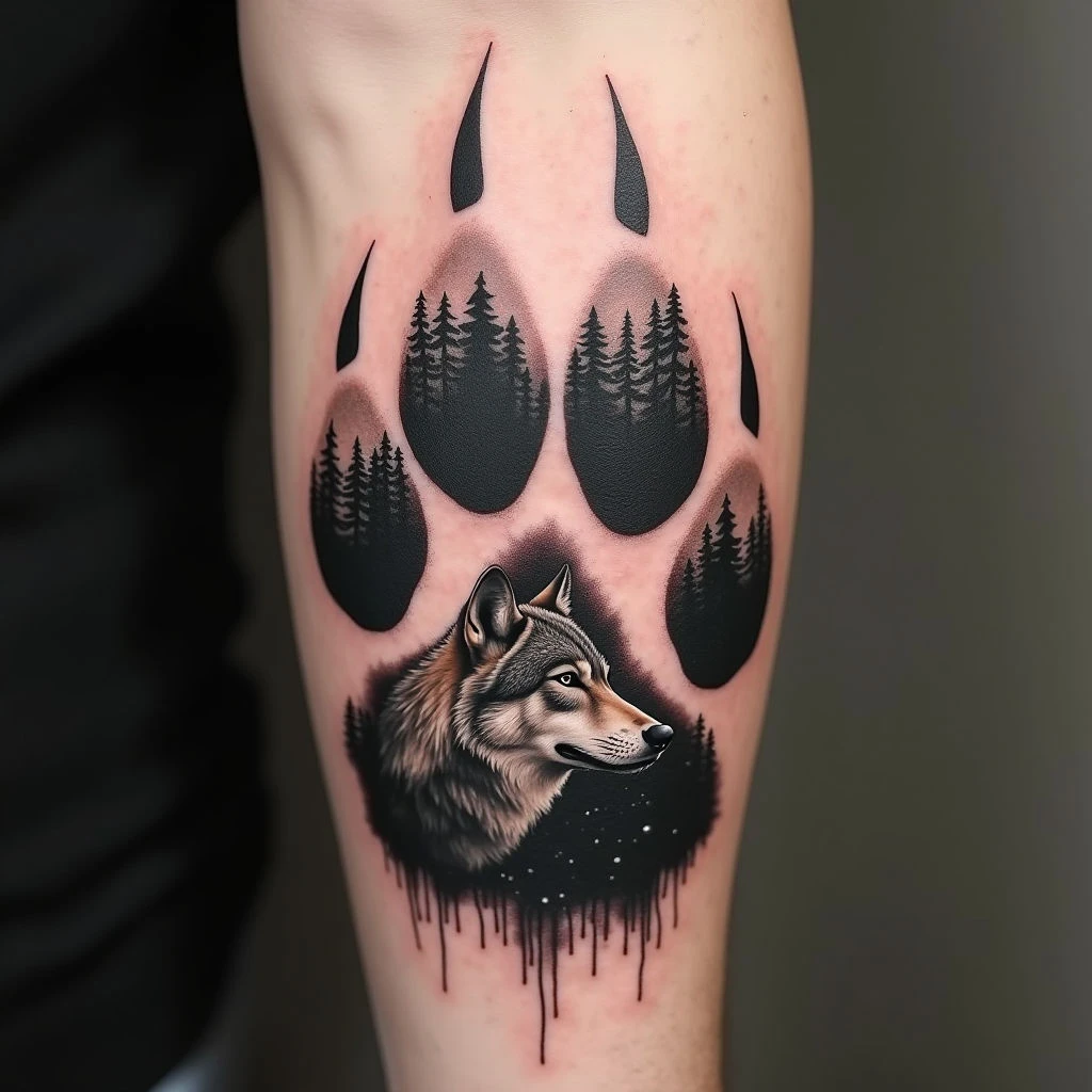 Majestic Wolf Paw Print Tattoo: A Symbol of Strength and Wilderness