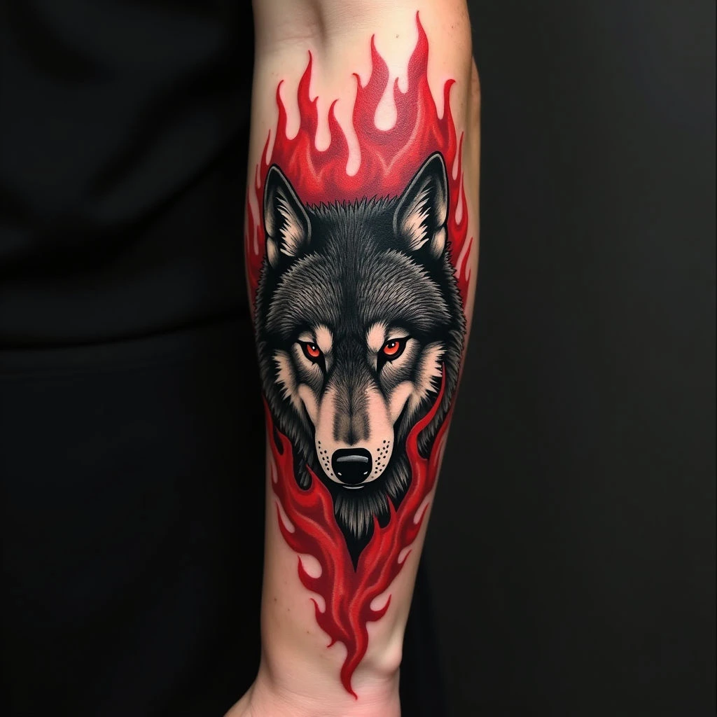Intense Wolf Tattoo on Hand Forearm