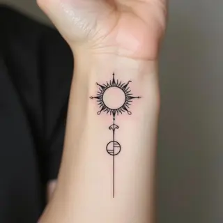 Minimalist Sun and Moon Wrist Tattoo